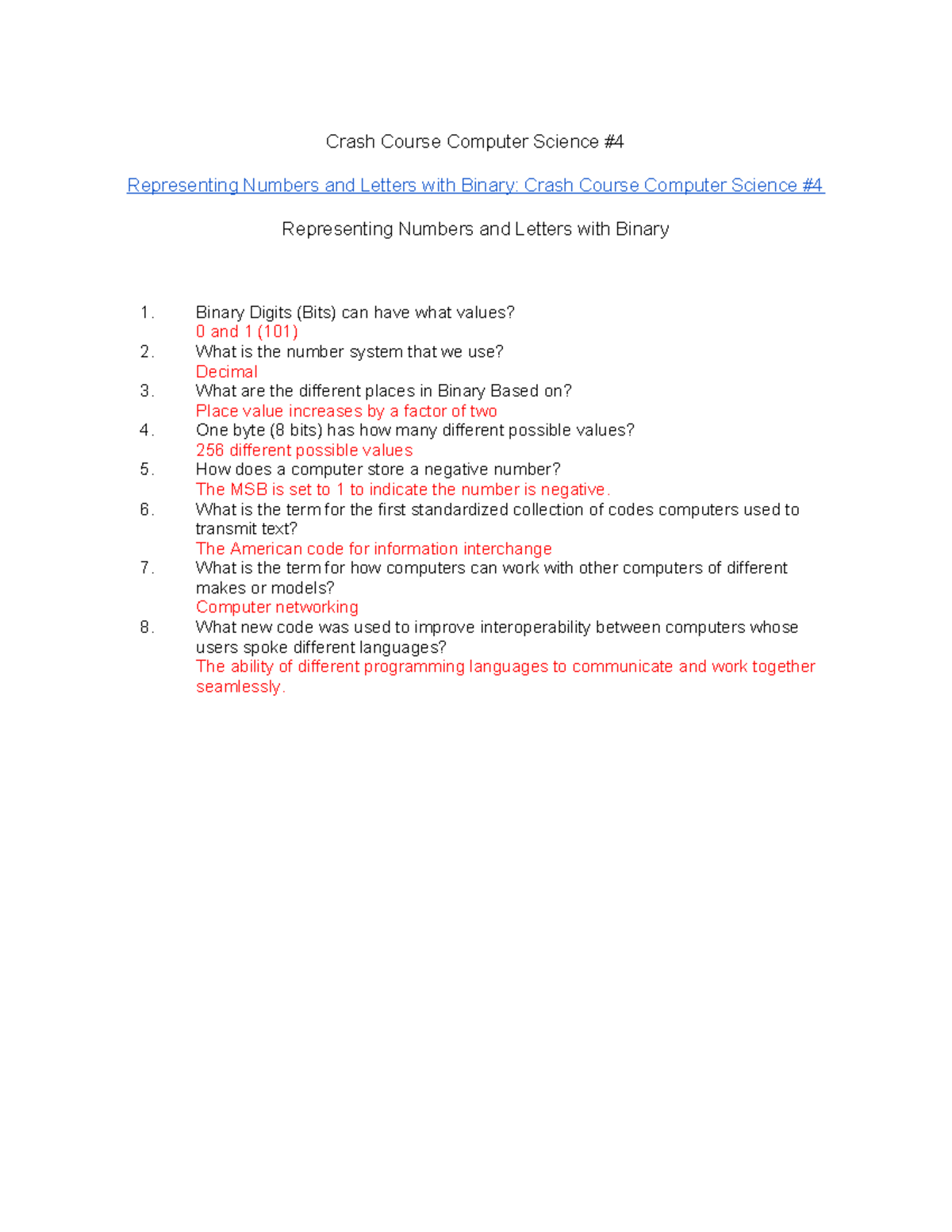 CCCS4 - summary and notes of video watched in class - Crash Course ...