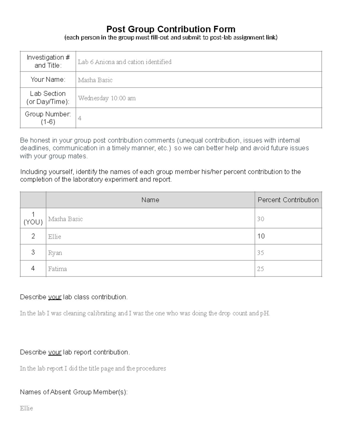 Lab 6 post - post lab examples - Post Group Contribution Form (each ...