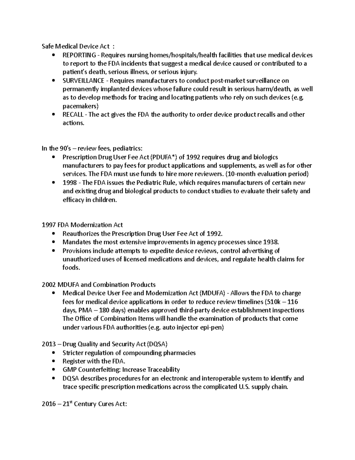 FDA Acts Notes from Dr Wilson's class on product development. Safe