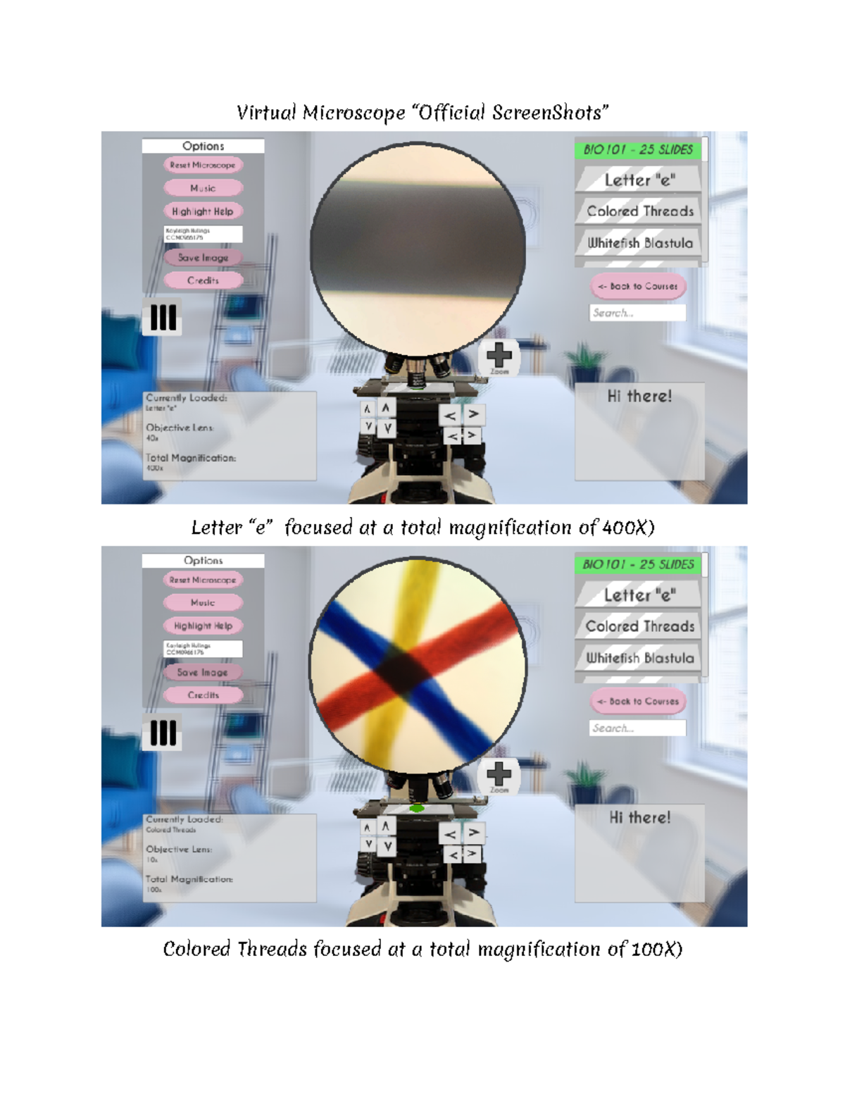Lab 2 Microscopic Images - bio 101 - Virtual Microscope “Ocial ...