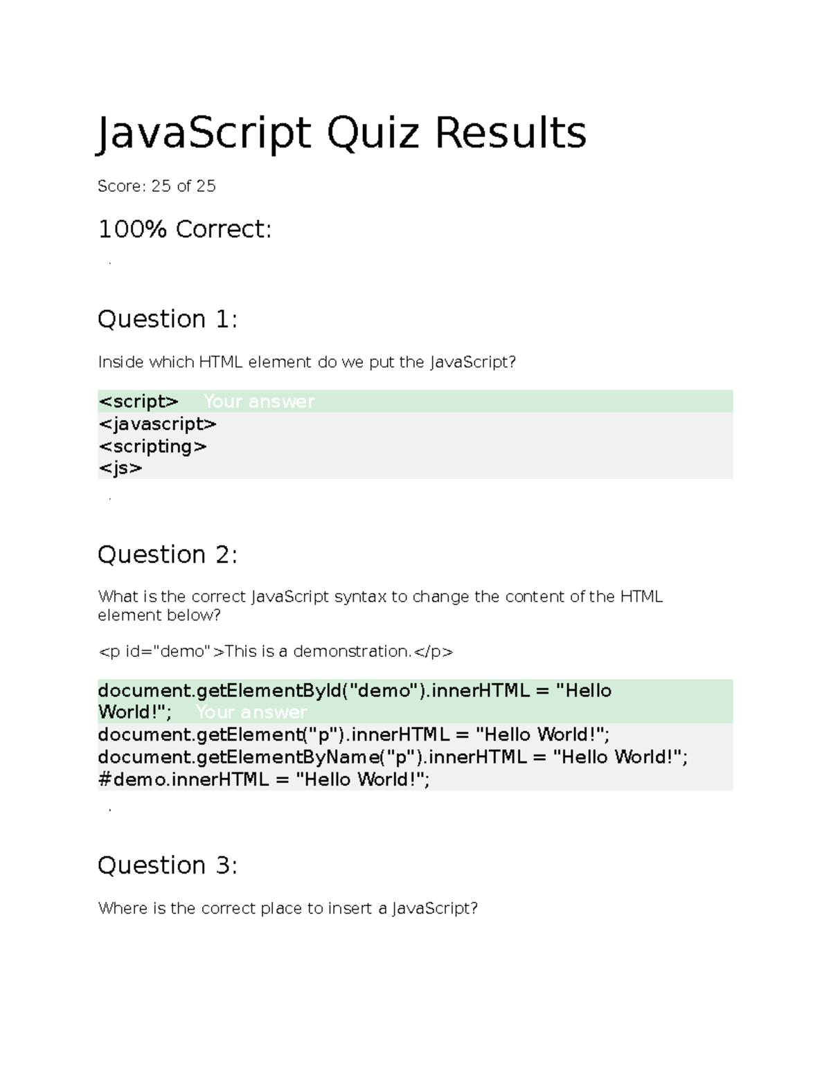 Quiz1 - This Is The CSS Knowledge Quiz - JavaScript Quiz Results Score ...