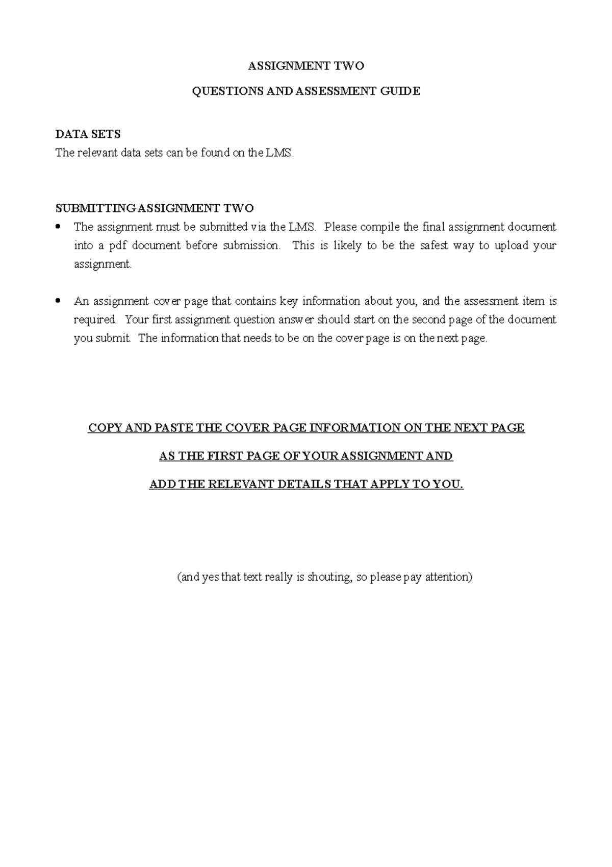 Assignment 2 2023 student final - ASSIGNMENT TWO QUESTIONS AND ...