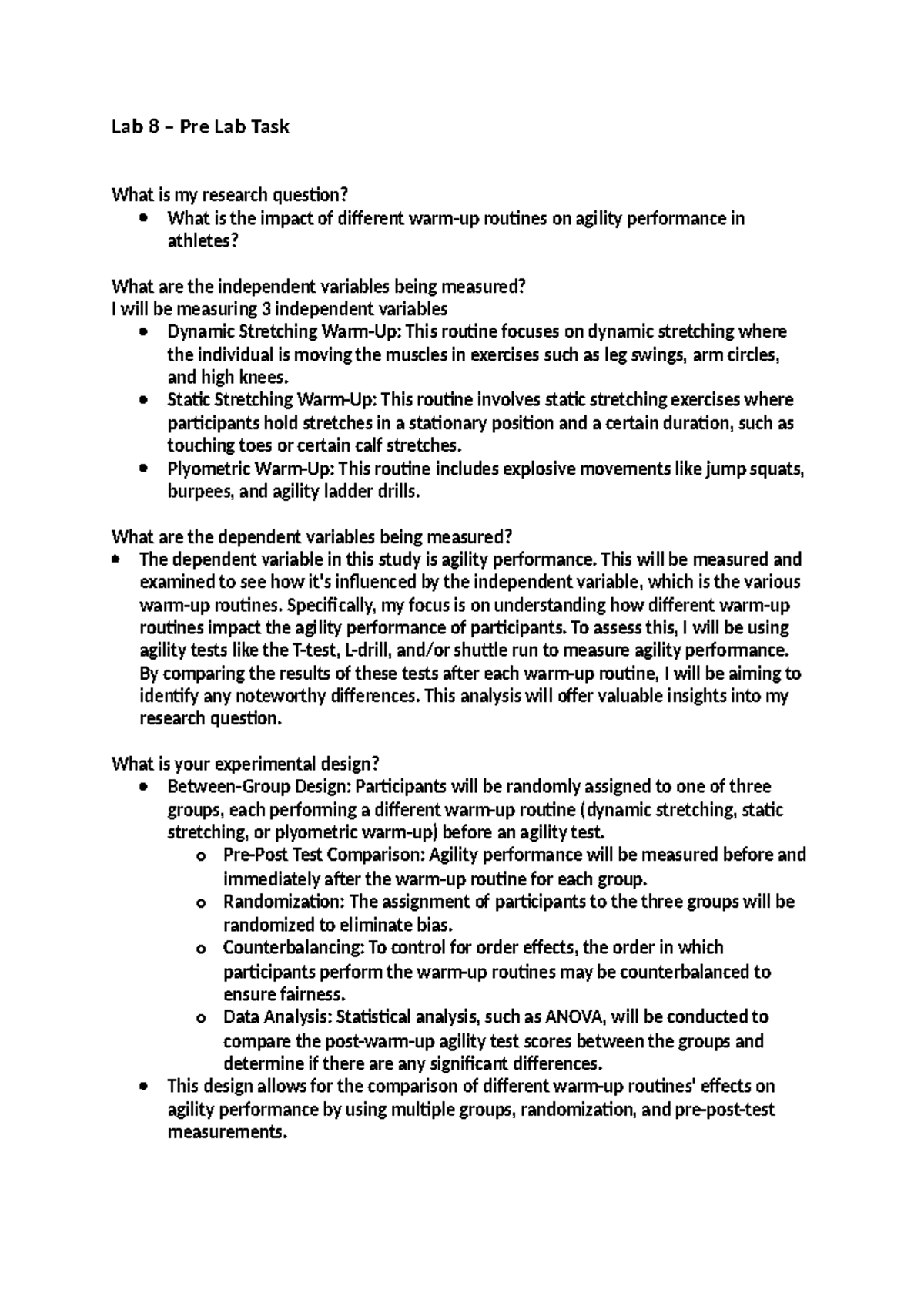 Lab 8 - pre lab task - Lab 8 – Pre Lab Task What is my research ...