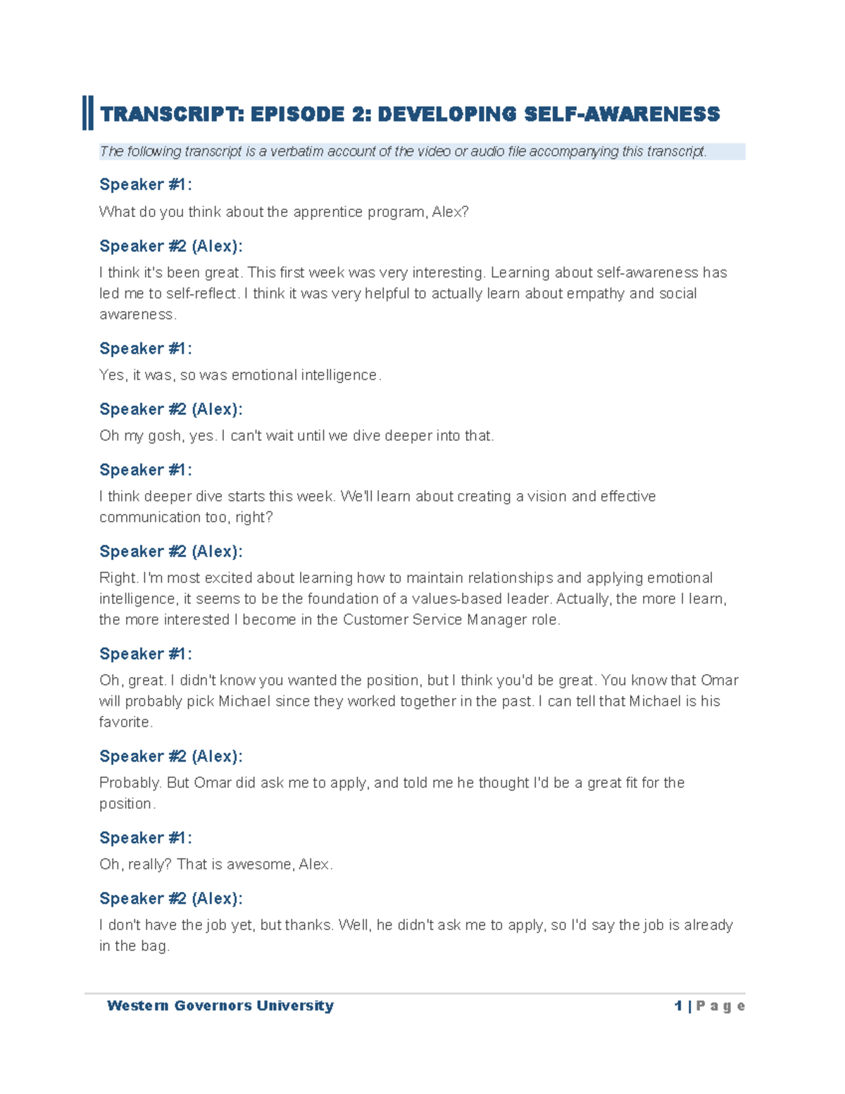 Script 2 transcript - TRANSCRIPT: EPISODE 2 : DEVELOPING SELF-AWARENESS ...