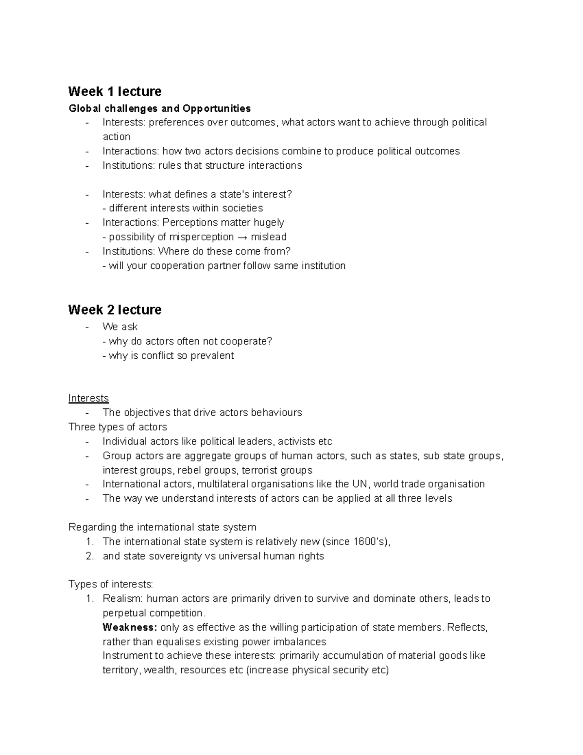 POLS1005 lecture notes - Week 1 lecture Global challenges and ...