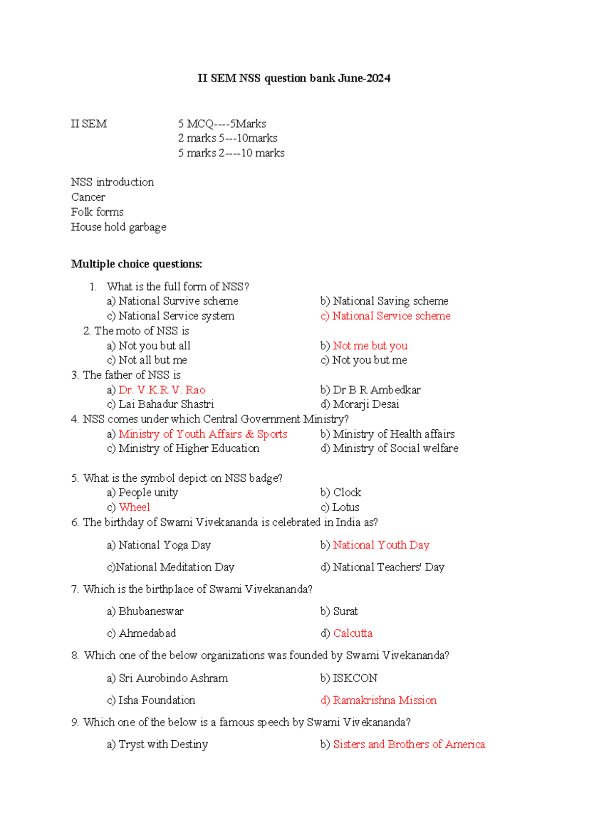 English notes for 2nd semester - II SEM NSS question bank June- II SEM ...