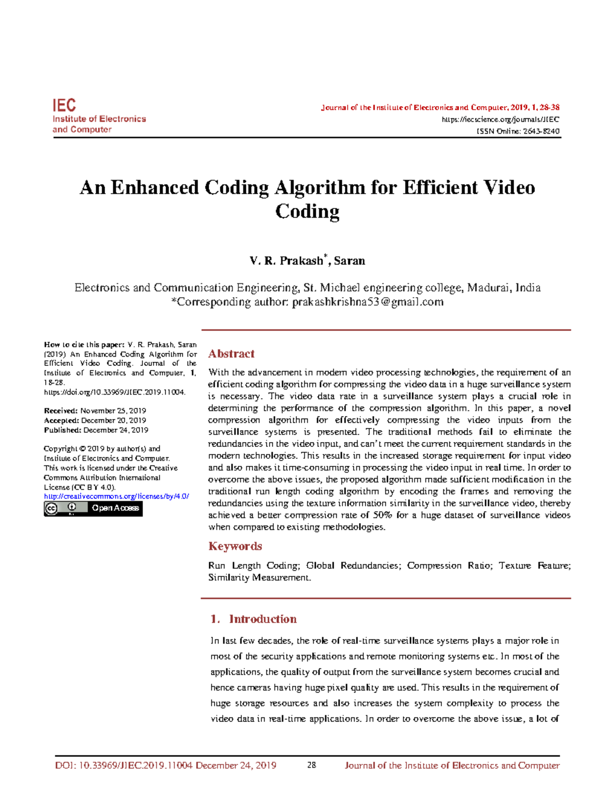 An Enhanced Coding Algorithm for Efficient Video - Journal of the ...