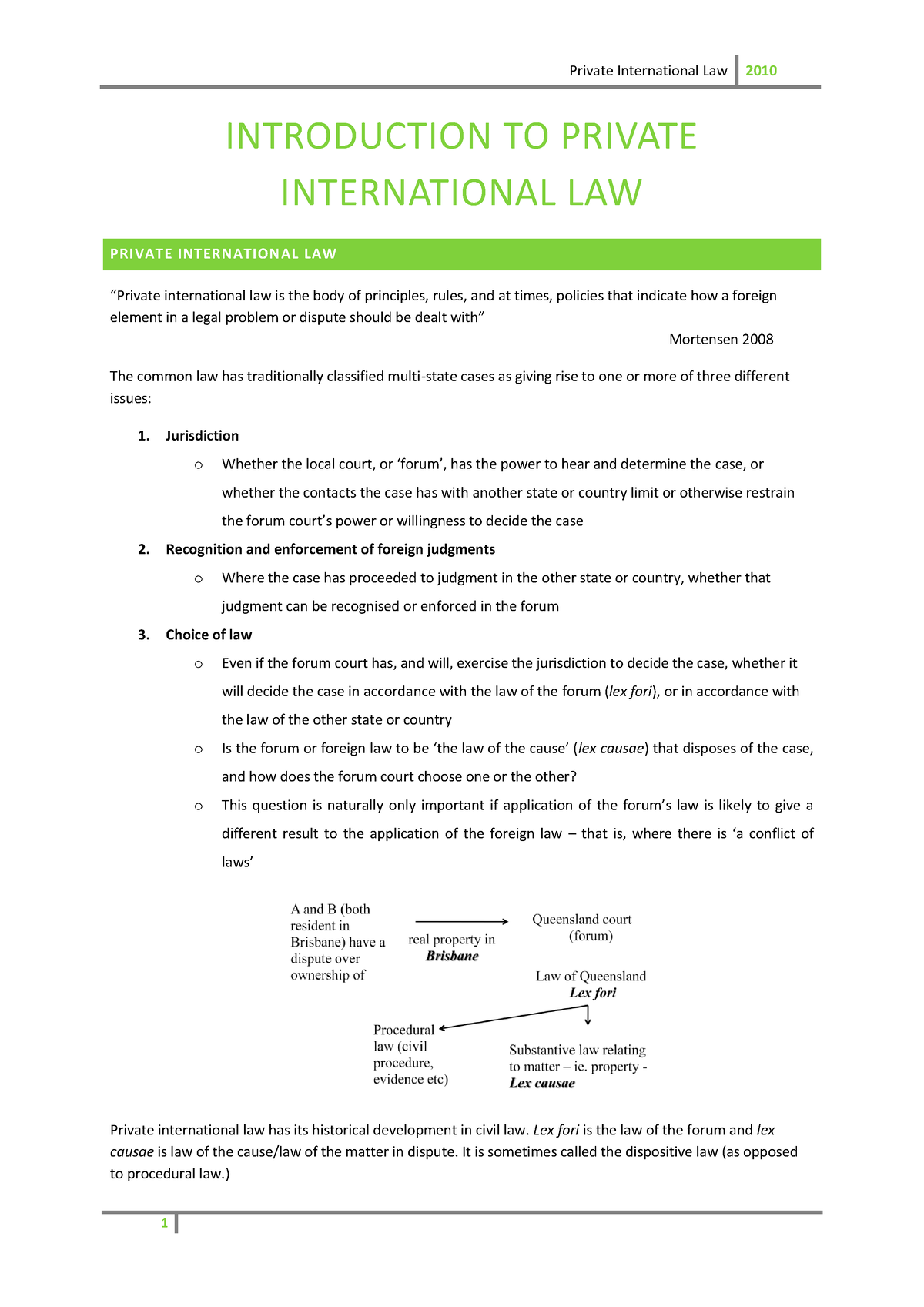 Private International Law Notes - INTRODUCTION TO PRIVATE INTERNATIONAL ...