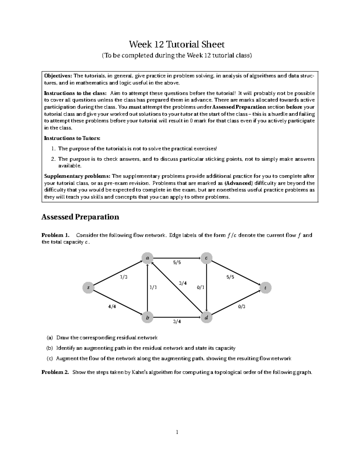 Week12-problems - Week 12 Tutorial Sheet (To Be Completed During The ...