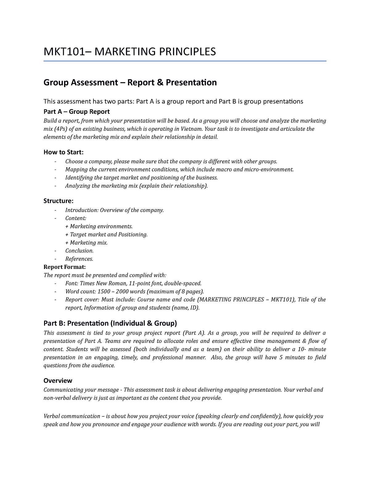 Group Assignment - Bynu,ma NY3V4TT4`B - MKT101– MARKETING PRINCIPLES ...