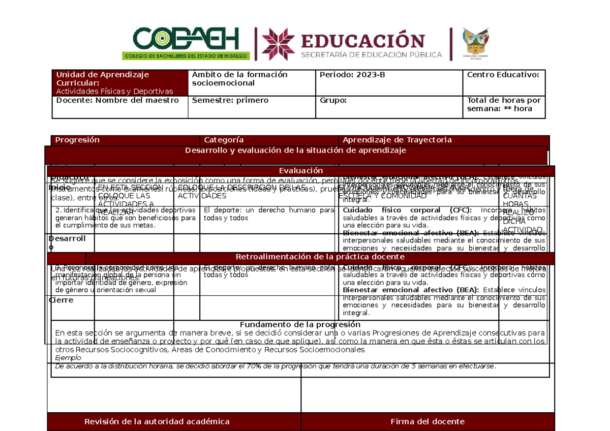 Propuesta Formato Planeación Deportivas- 1er. parcial - Unidad de