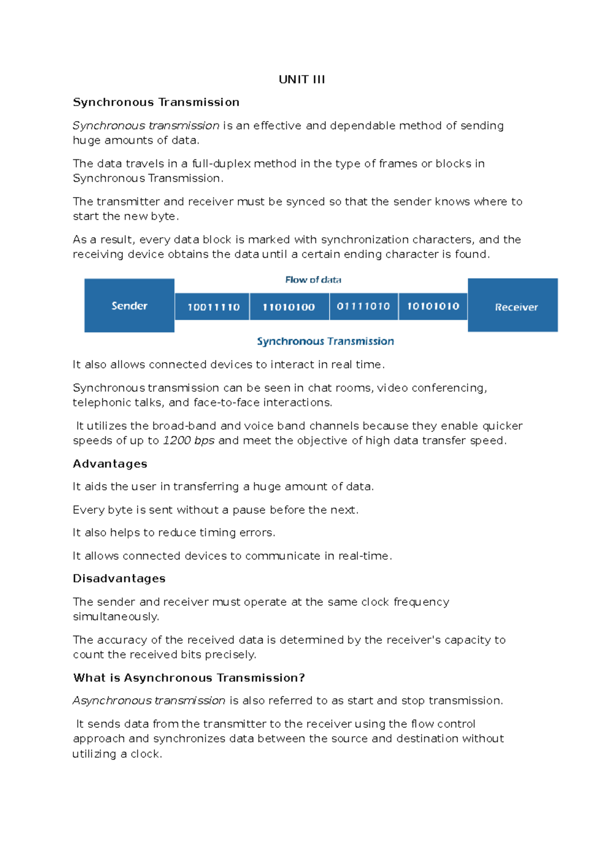 UNIT III-CN - notes - UNIT III Synchronous Transmission Synchronous ...