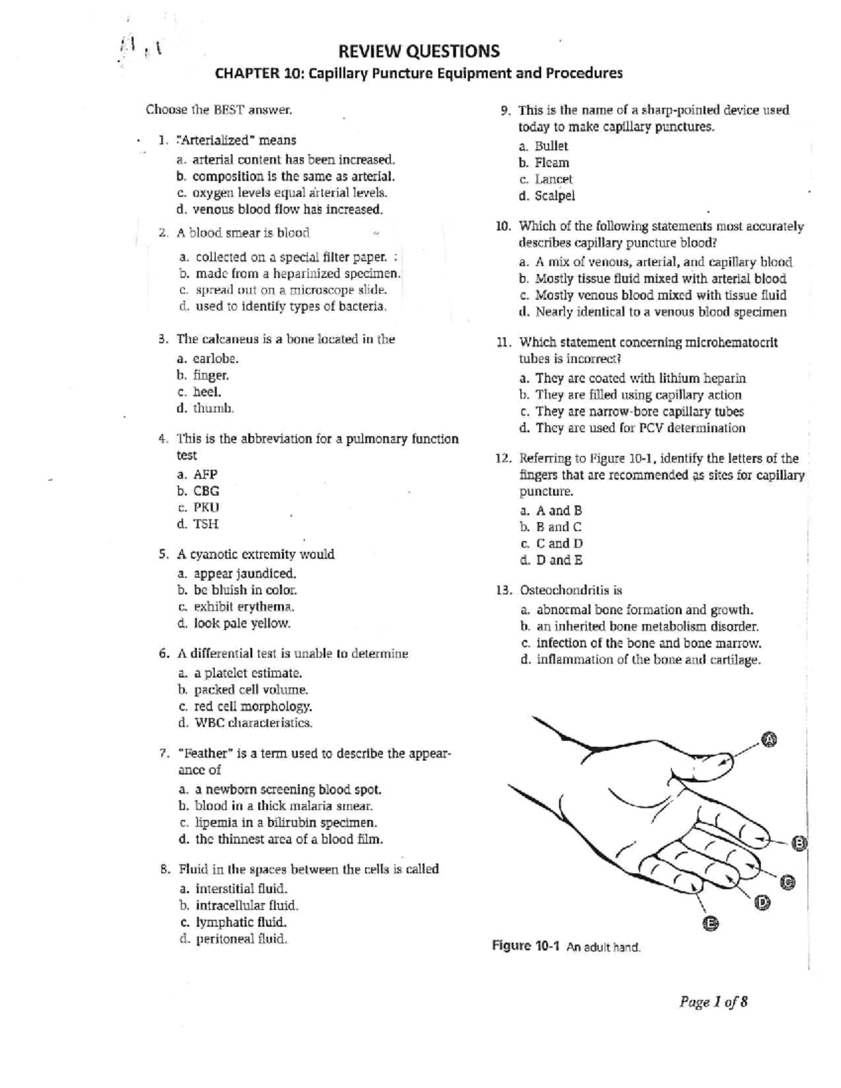 Chapter 10 Capillary Puncture Equipment and Procedures biology Studocu