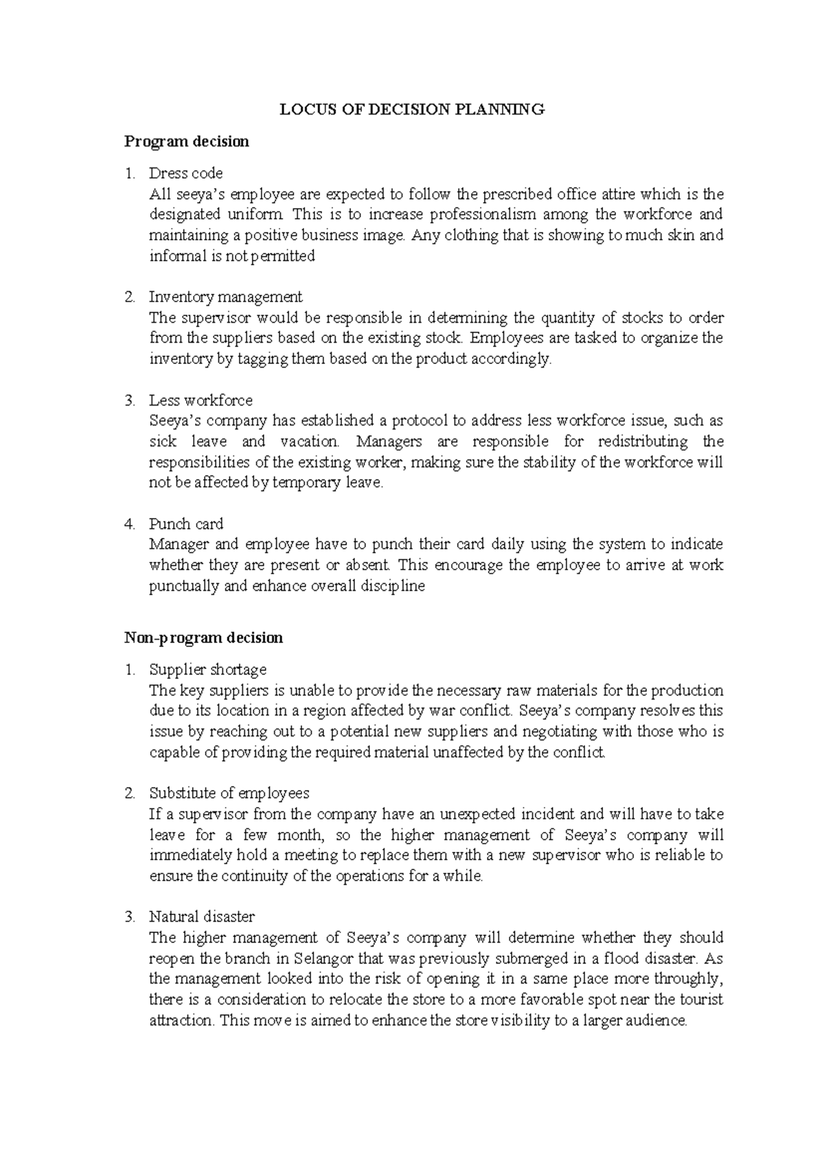 asdsadsadasdsad - LOCUS OF DECISION PLANNING Program decision Dress ...