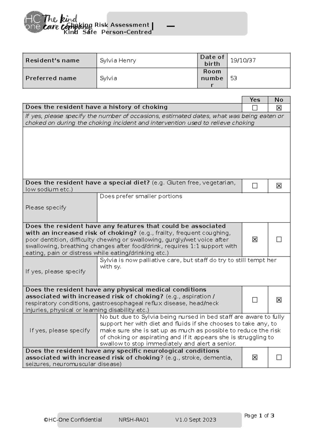 Choking Risk Assessment (10) Choking Risk Assessment Kind Safe Person