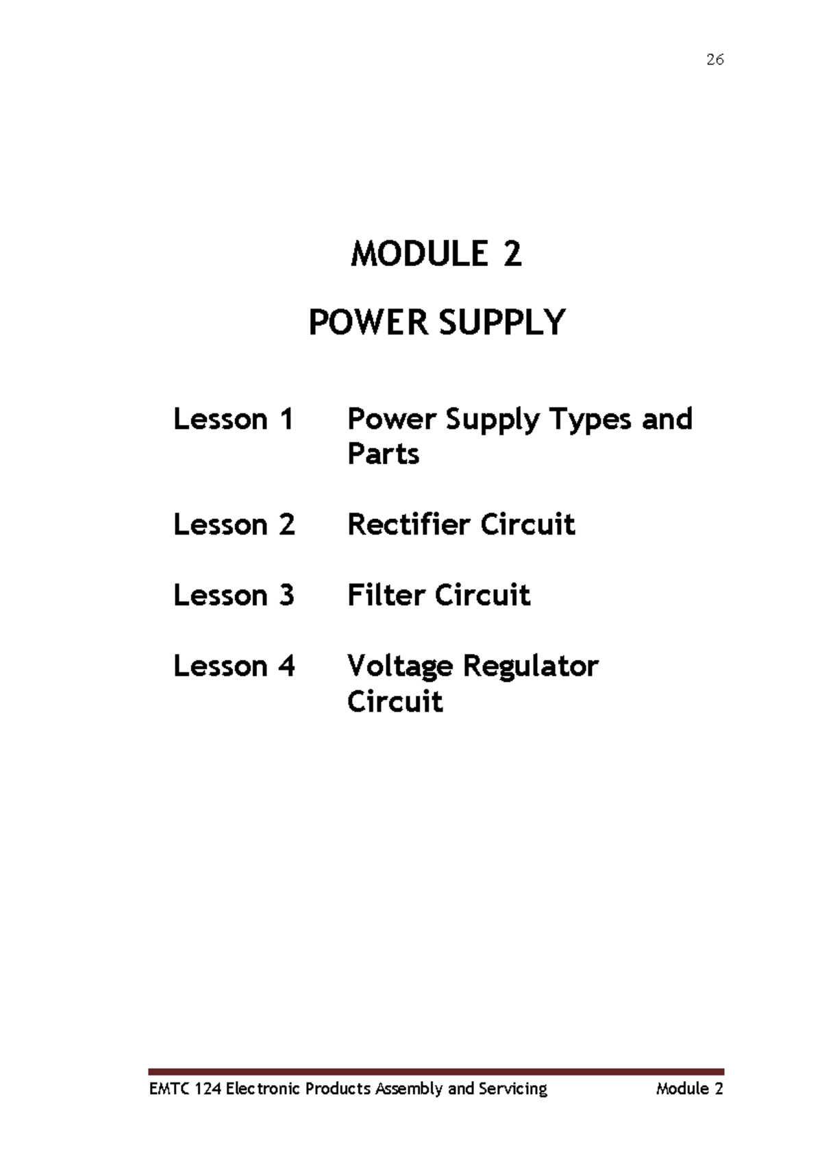 Module 2 EMTC124 POWER SUPPLY Lesson 1 Power Supply Types and Parts