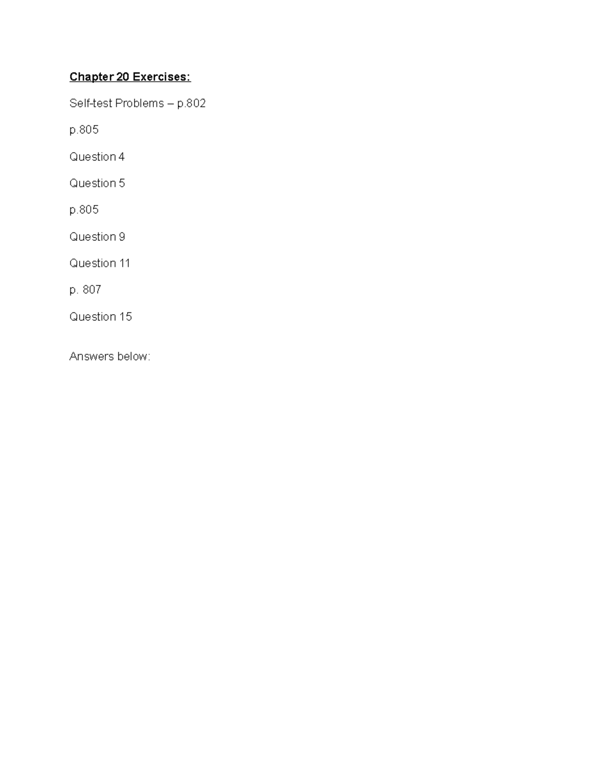Chapter 20 Exercises and Solutions - Chapter 20 Exercises: Self-test ...