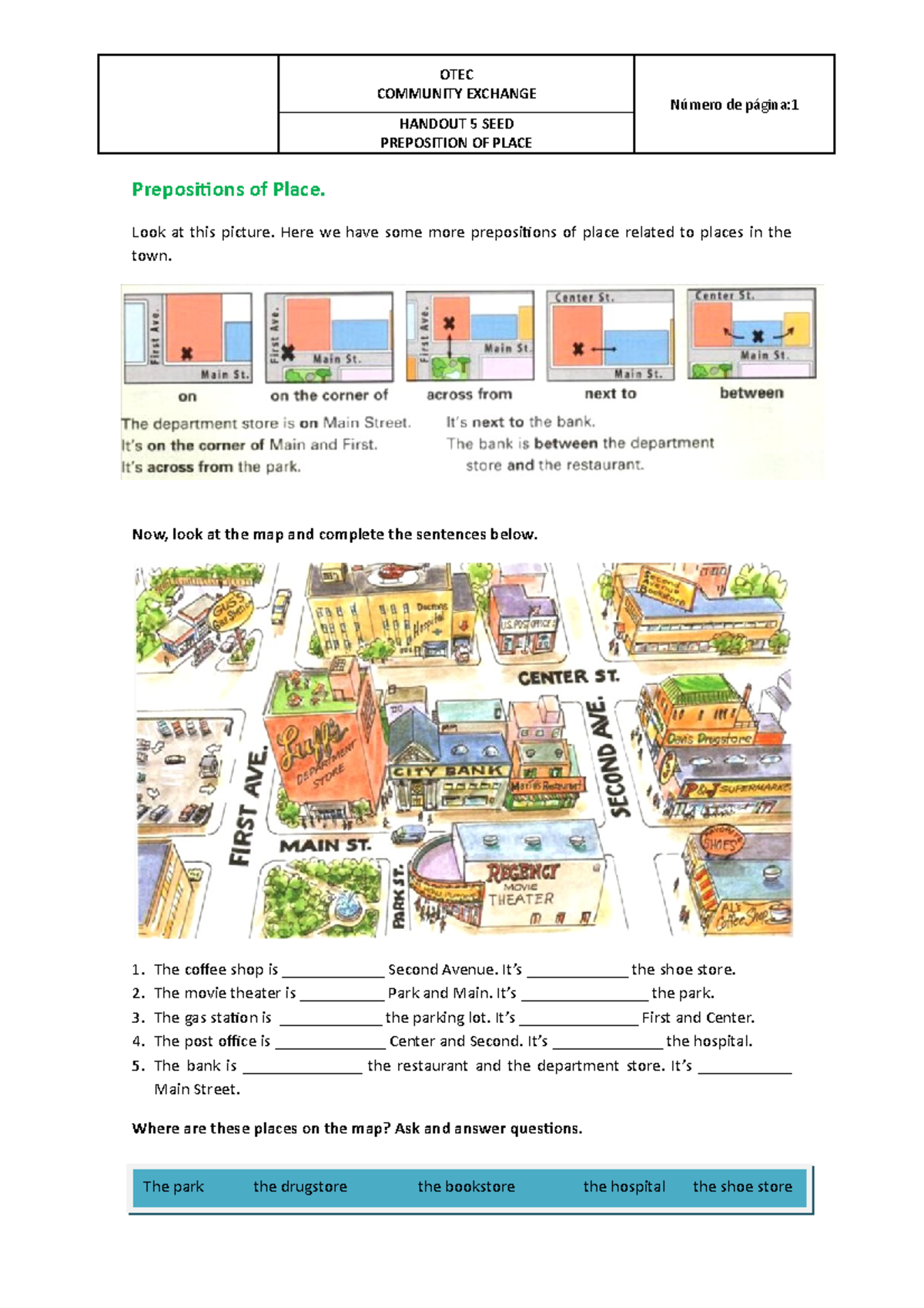 Prepositions Of Place And Directions - Otec Community Exchange Número 