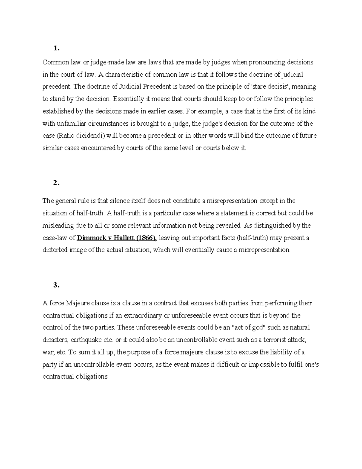 Common law or judge - Assignments 1 - 1. Common law or judge-made law ...
