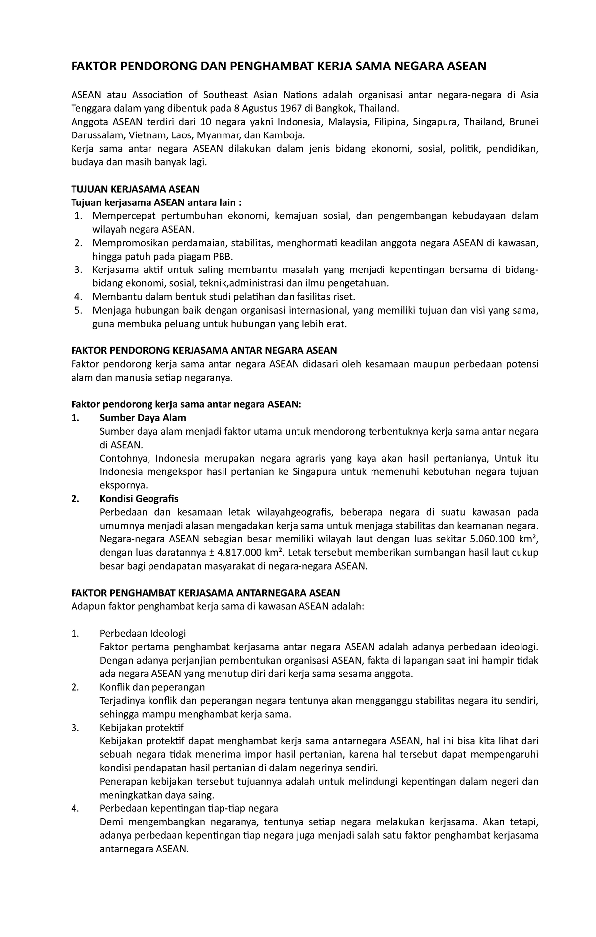 8.1.3 Faktor Pendorong DAN Penghambat Kerja SAMA Negara Asean - FAKTOR ...