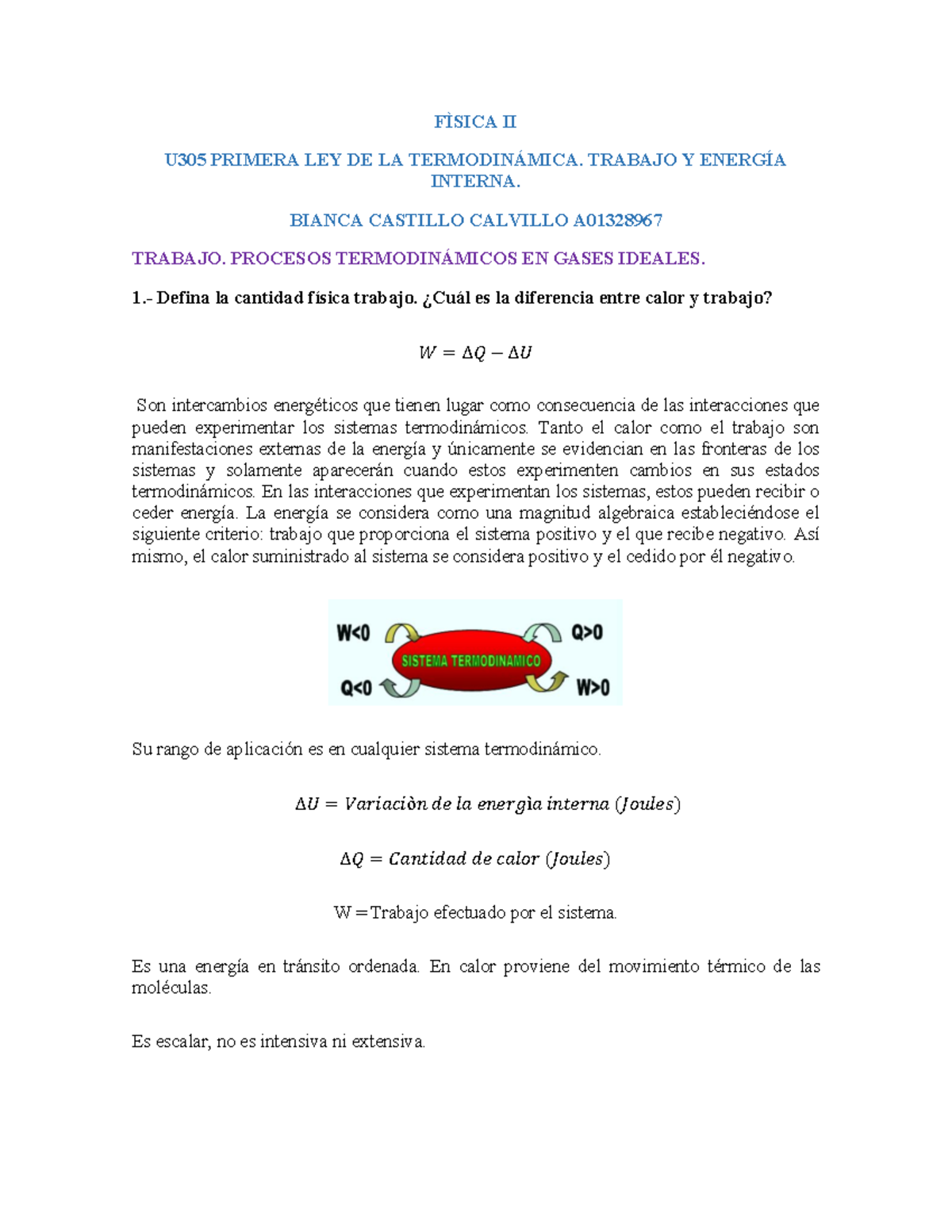 Fisica II U305 Primera LEY DE LA Termodi - FÌSICA II U305 PRIMERA LEY ...