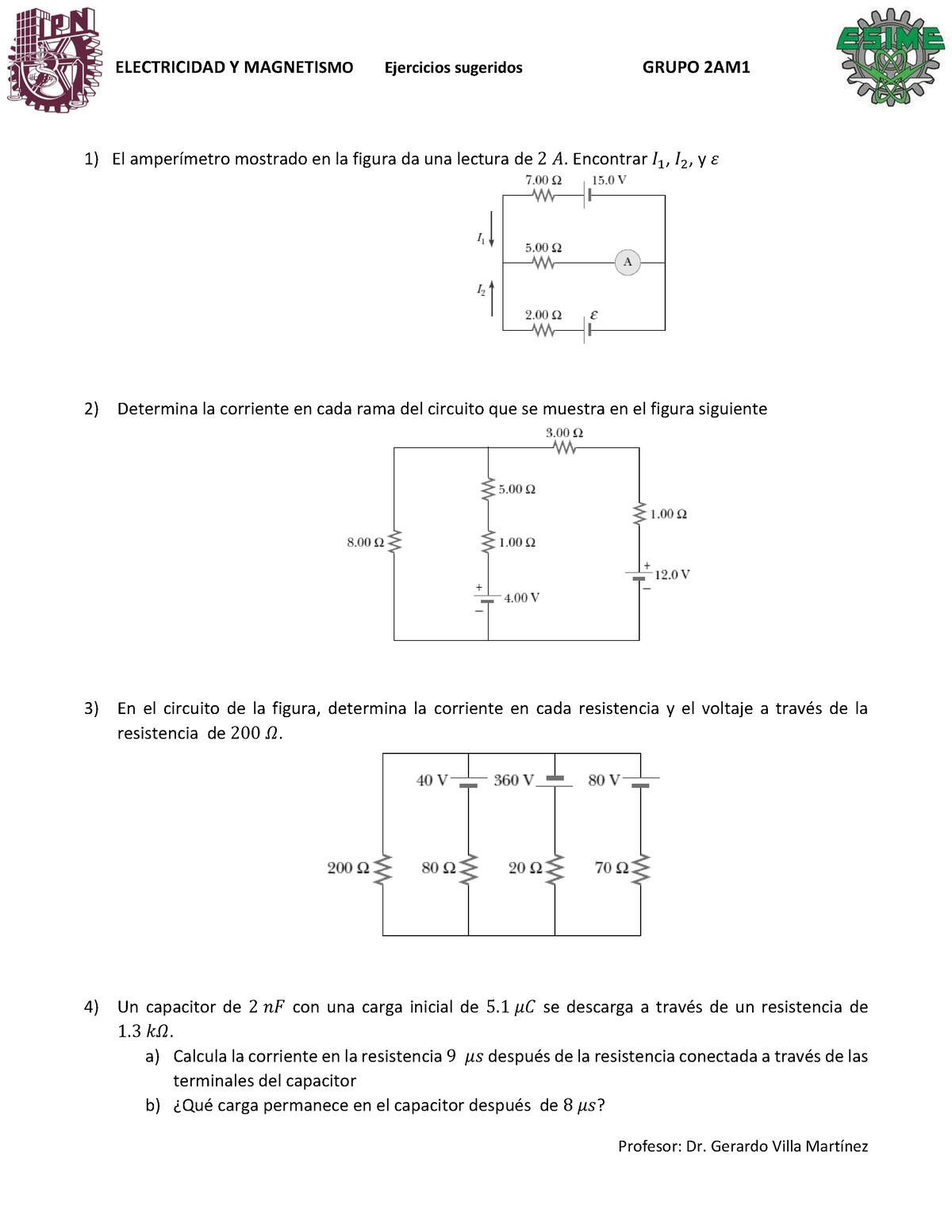 Ejercicios Sugeridos 3 Electricidad Y Magnetismo 2AM1 - ELECTRICIDAD Y ...