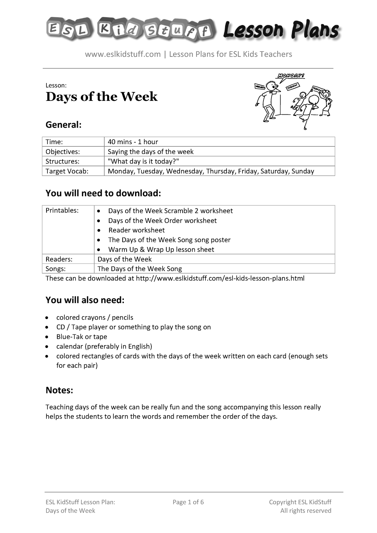 days-of-the-week-lesson-plan-esl-kidstuff-lesson-plan-page-1-of-6