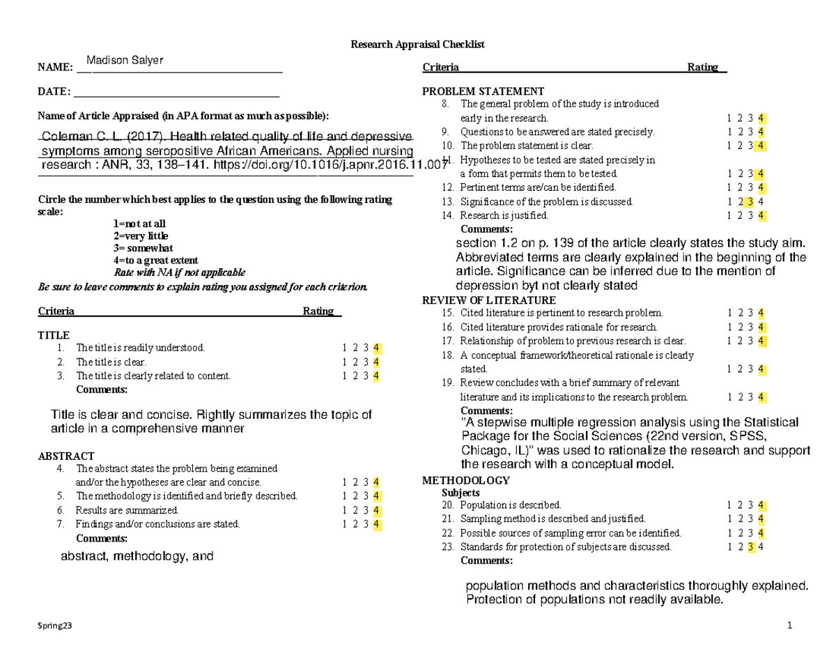 research-critical-appraisal-coleman-critique-spring23-1