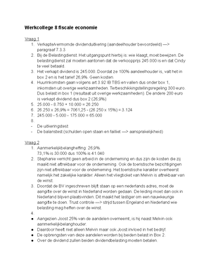 Werkcollege 9 Fiscale Economie - Werkcollege 9 Fiscale Economie Vraag 1 ...