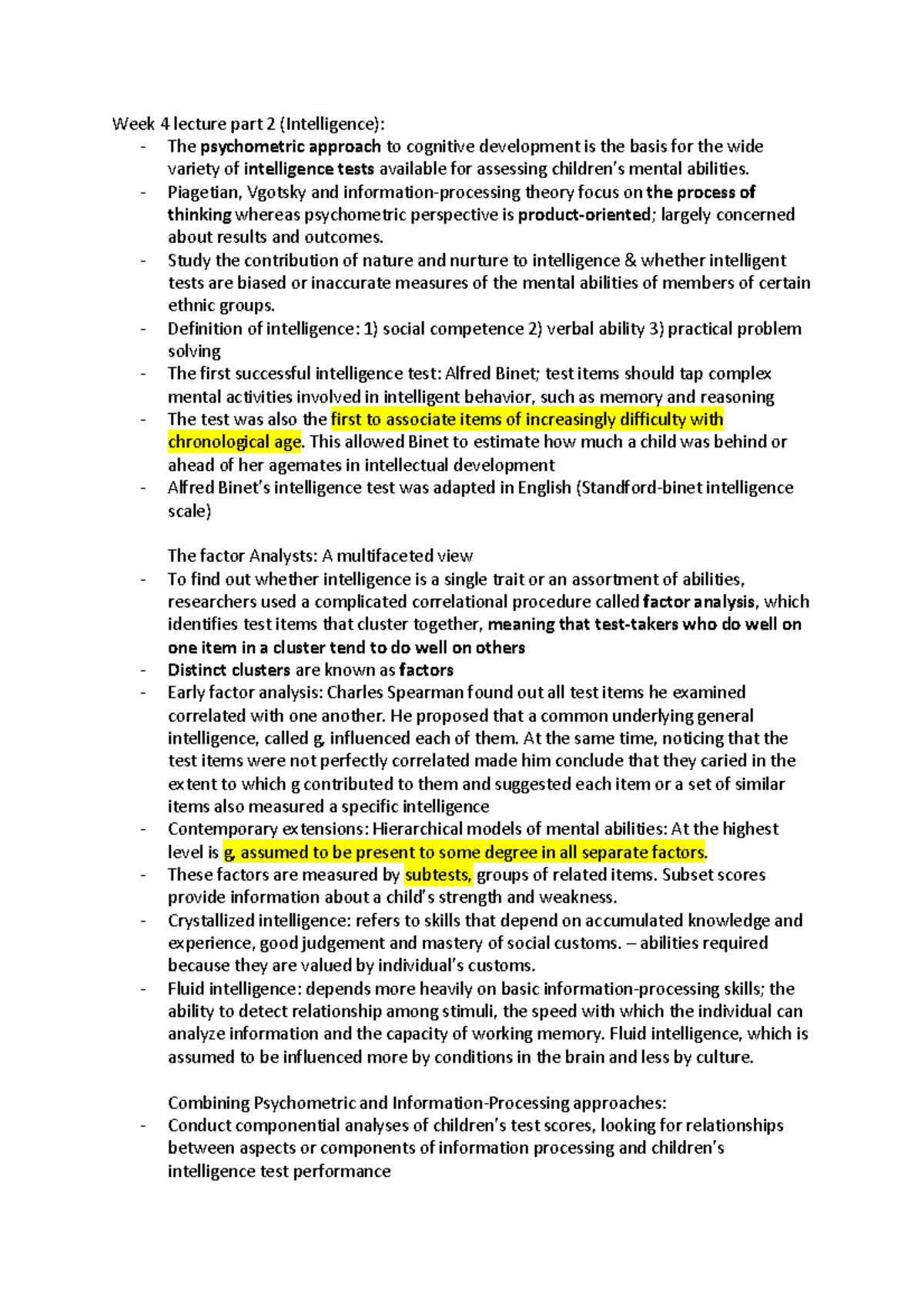 Week 4 intelligence notes - Week 4 lecture part 2 (Intelligence): - The ...