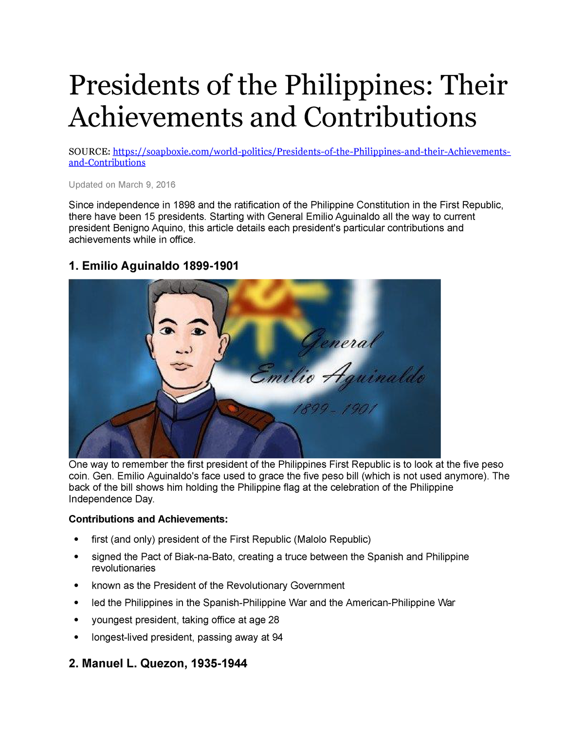 characteristics of president in the philippines essay