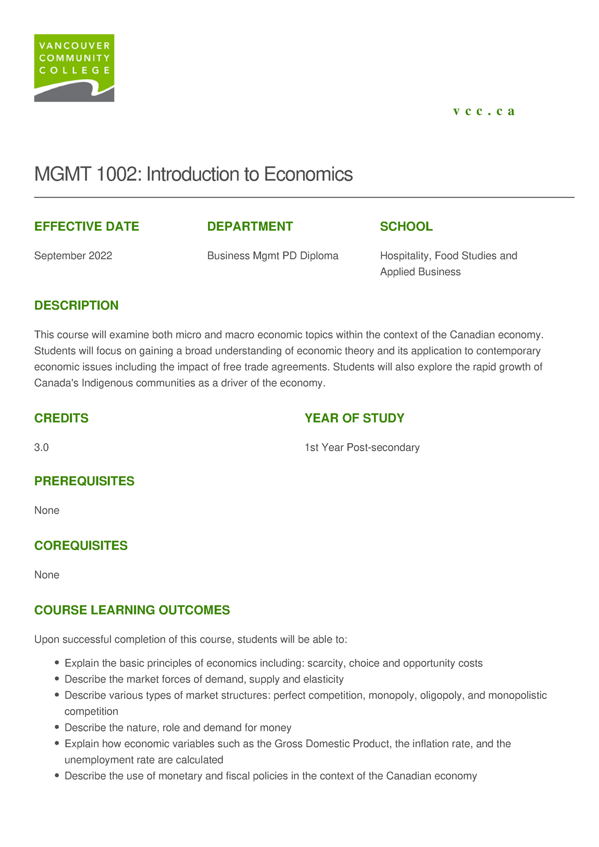 MGMT 1002 Outline 2023Jan24 - V C C. C A MGMT 1002: Introduction To ...