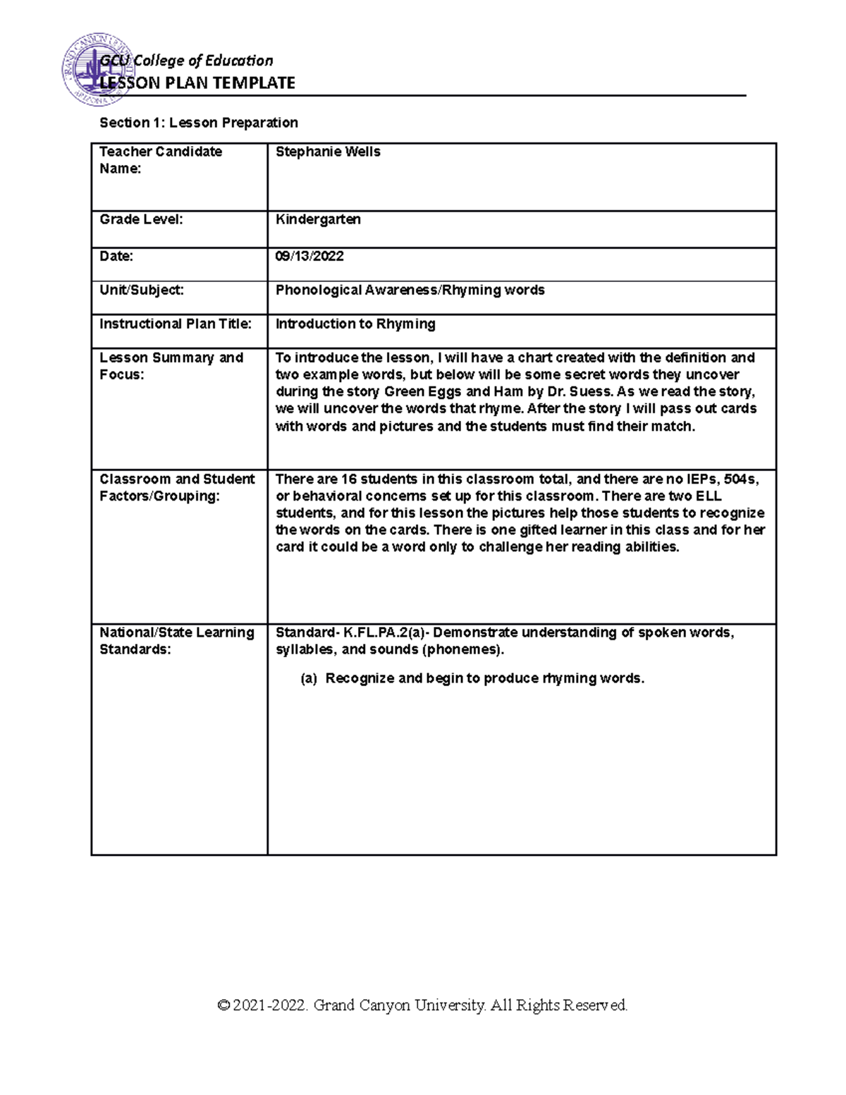 Coe-lesson-plan-Benchmark - LESSON PLAN TEMPLATE Section 1: Lesson ...