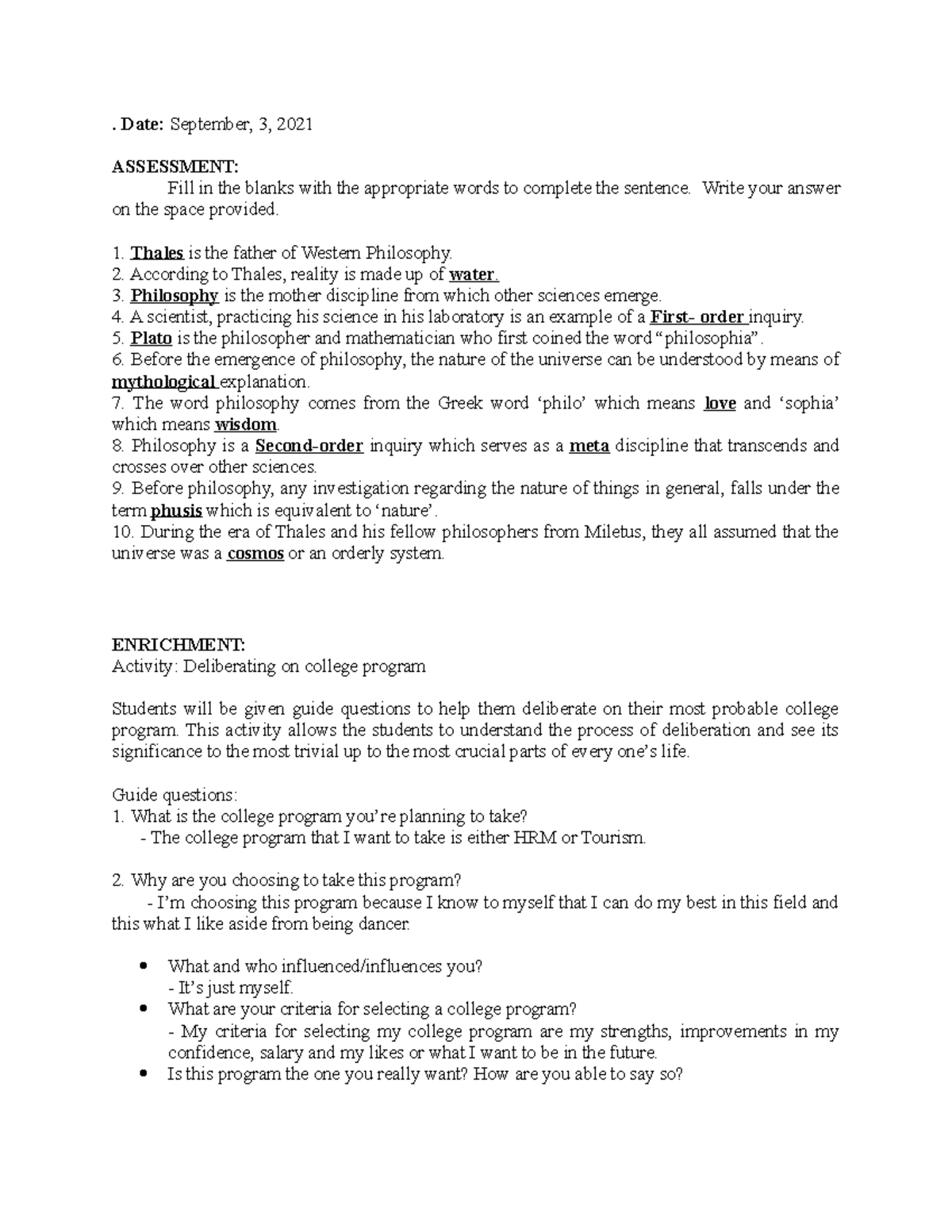 Activity#2 - worksheet - . Date: September, 3, 2021 ASSESSMENT: Fill in ...