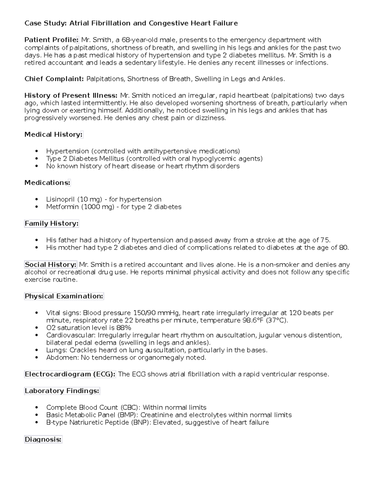 NSG 120 Case Study CHF - Case Study: Atrial Fibrillation and Congestive ...