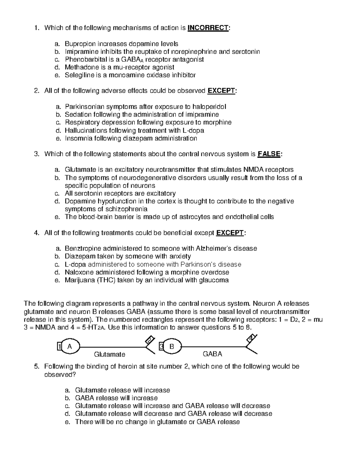 CNS Practice questions - Which of the following mechanisms of action is ...