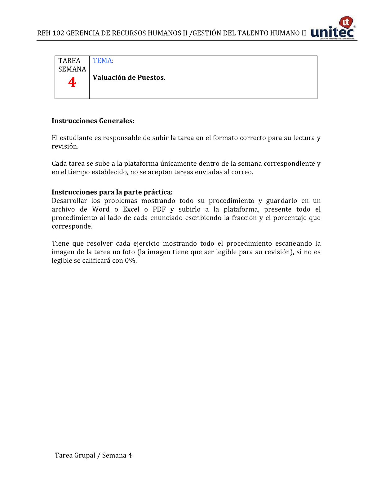 Tarea Semana 4 - TAREA SEMANA 4 TEMA: ValuaciÛn de Puestos ...