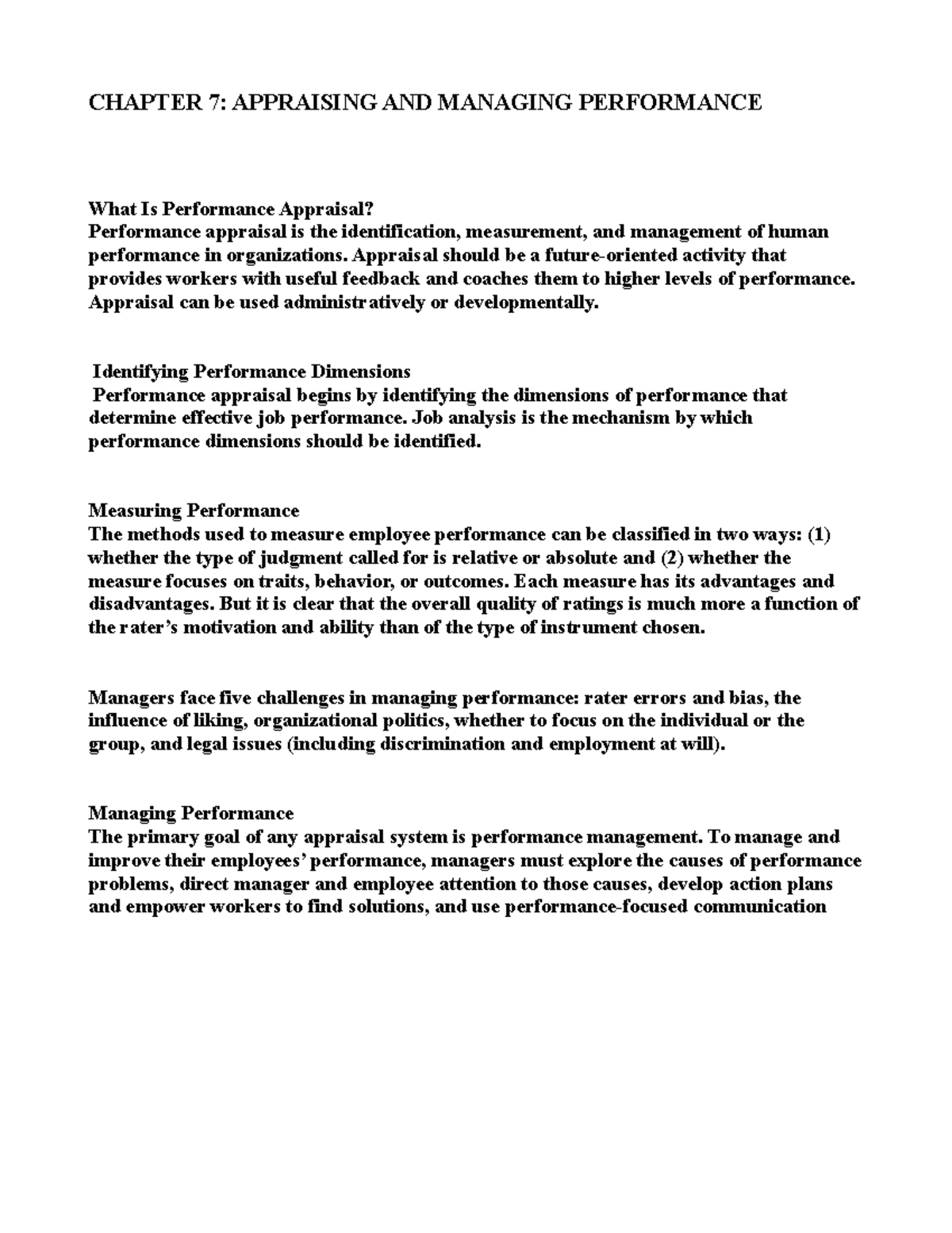 HR Chapter 7 - APPRAISING & MANAGING PERFORMANCE ! - CHAPTER 7 ...