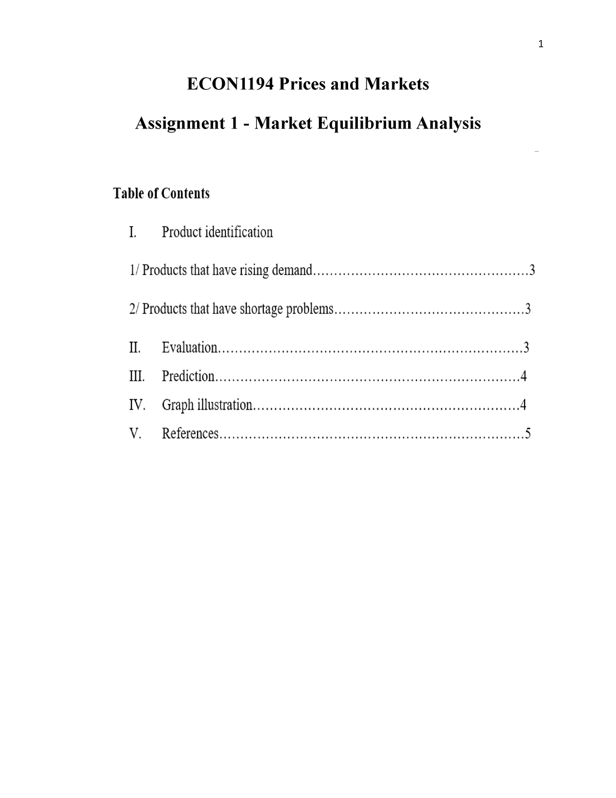 assignment 1 market equilibrium analysis