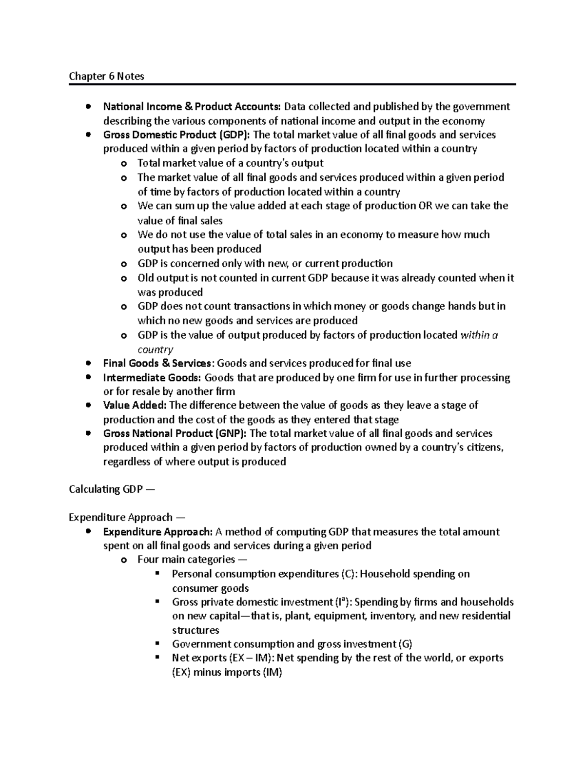 Macro Chapter 6 Measuring Output And National Income Chapter 6 Notes