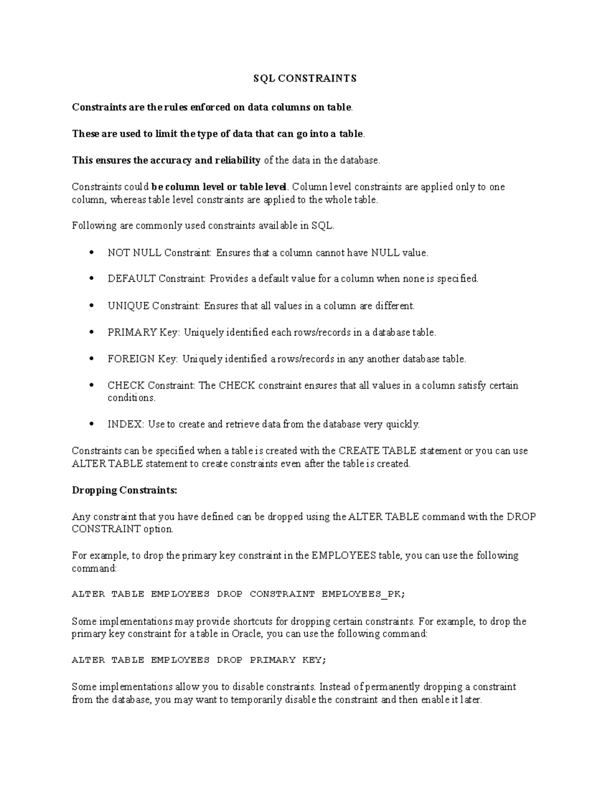 8 Advanced SQL - Yes - SQL CONSTRAINTS Constraints are the rules ...