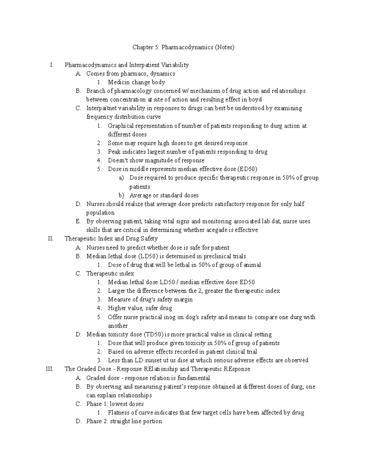 Chapter 5 Pharmacodynamics (Notes) - Chapter 5: Pharmacodynamics (Notes ...