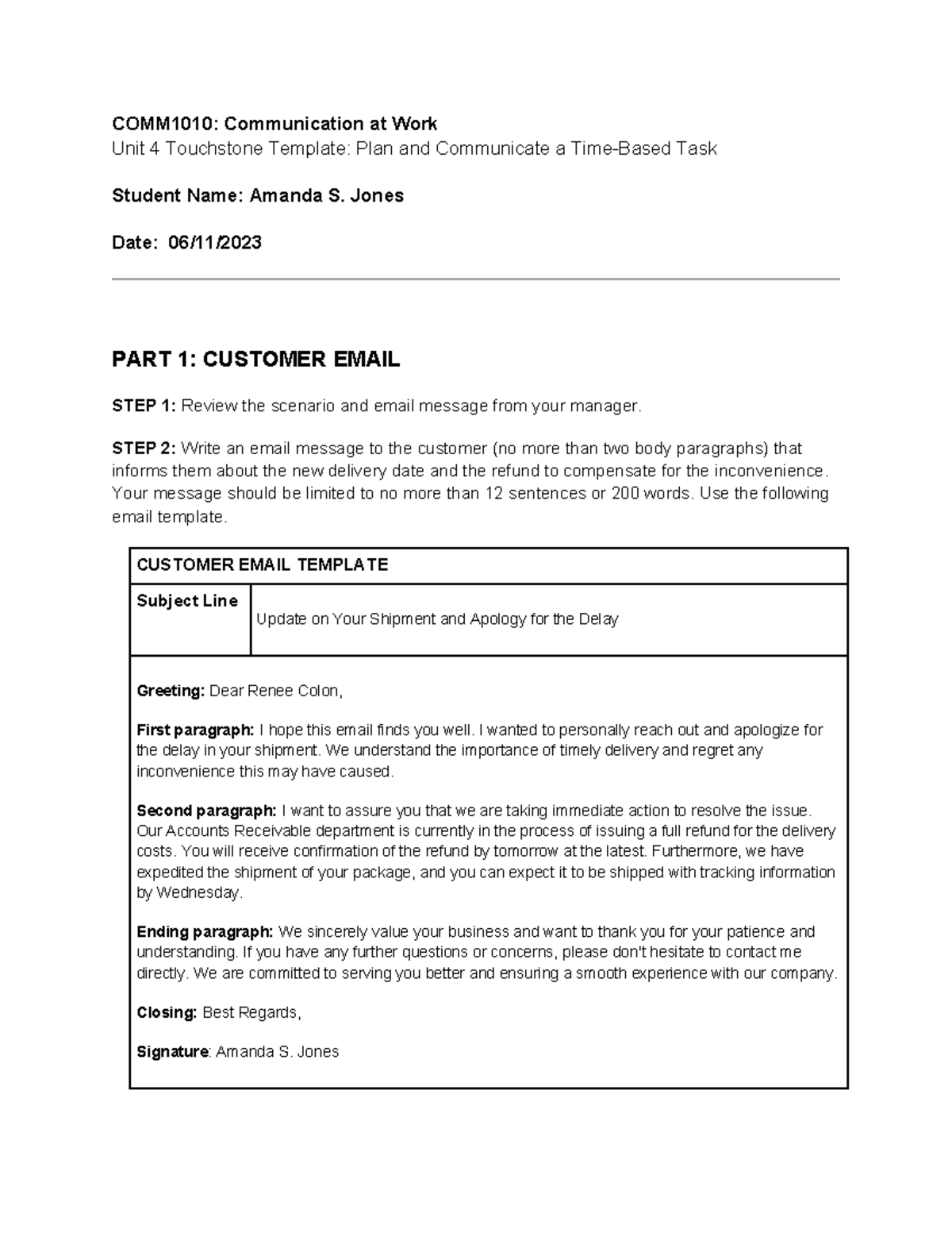 Unit 4 Touchstone - Communication at Work Amanda S Jones - COMM1010 ...
