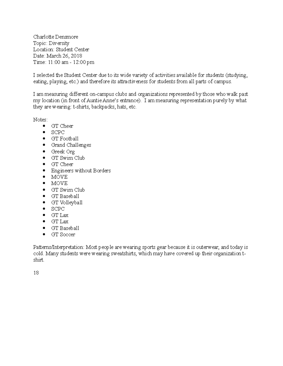 3130 observational technique lab Charlotte Densmore Topic Diversity