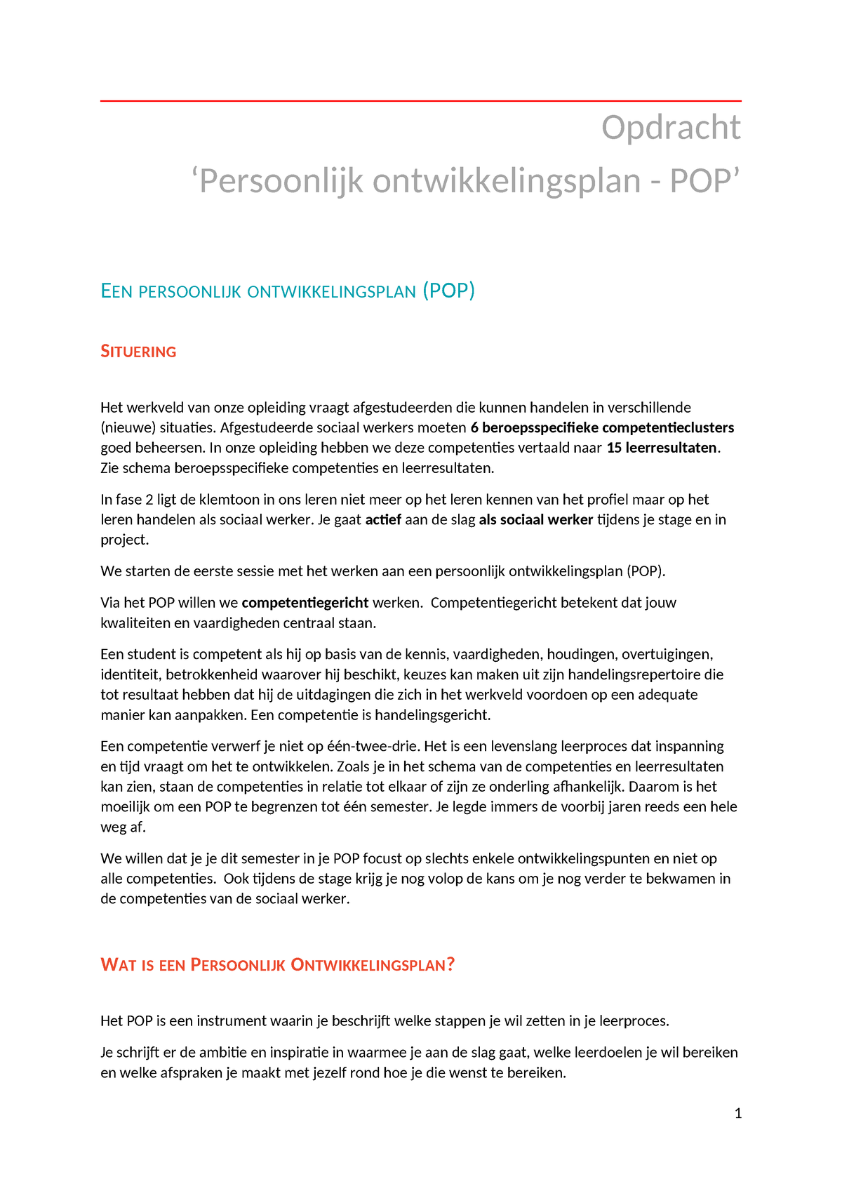 Opdracht POP Fase 2 Sem 1 - Opdracht ‘Persoonlijk Ontwikkelingsplan ...