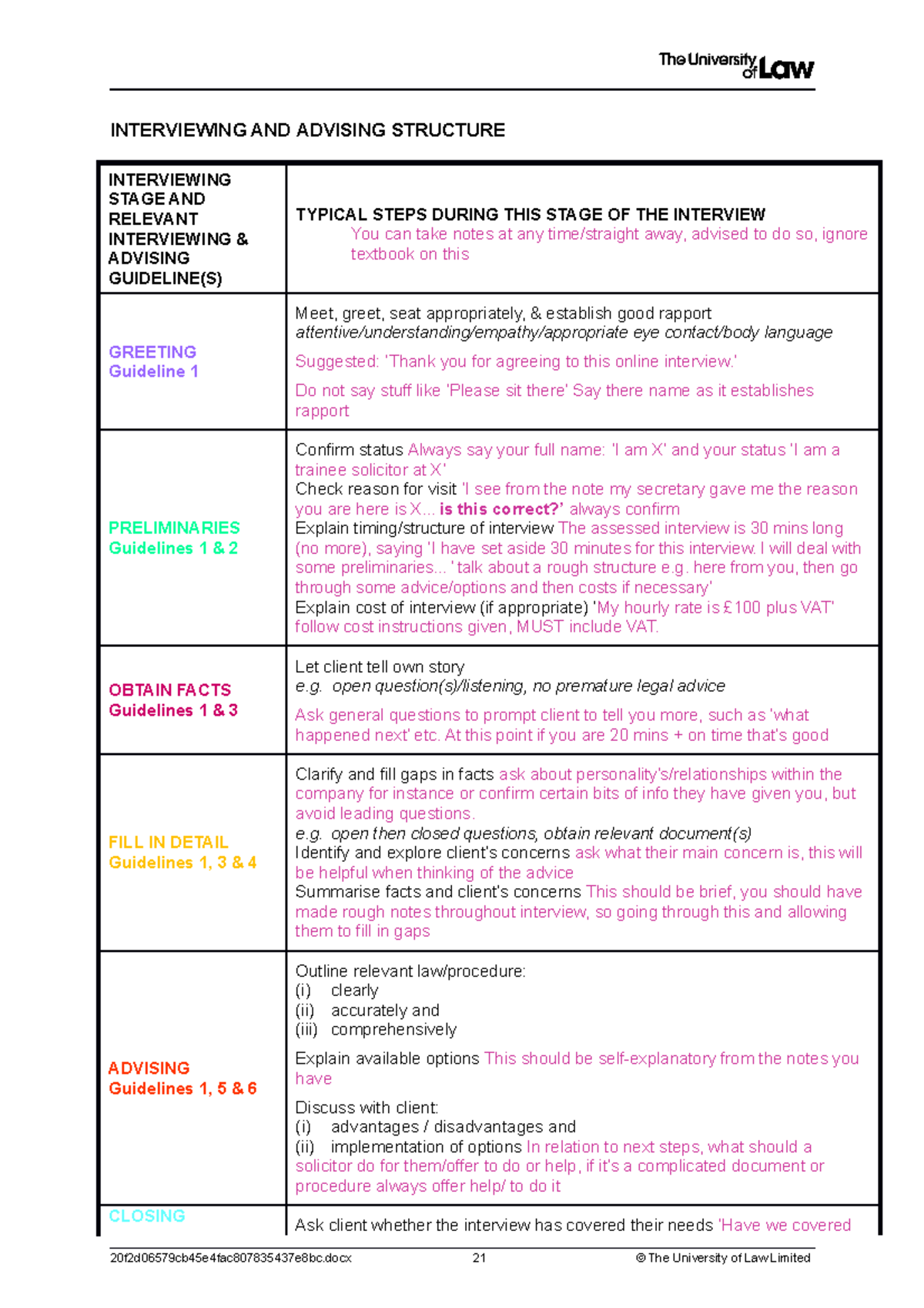 Interviewing structure with annotations - Studocu