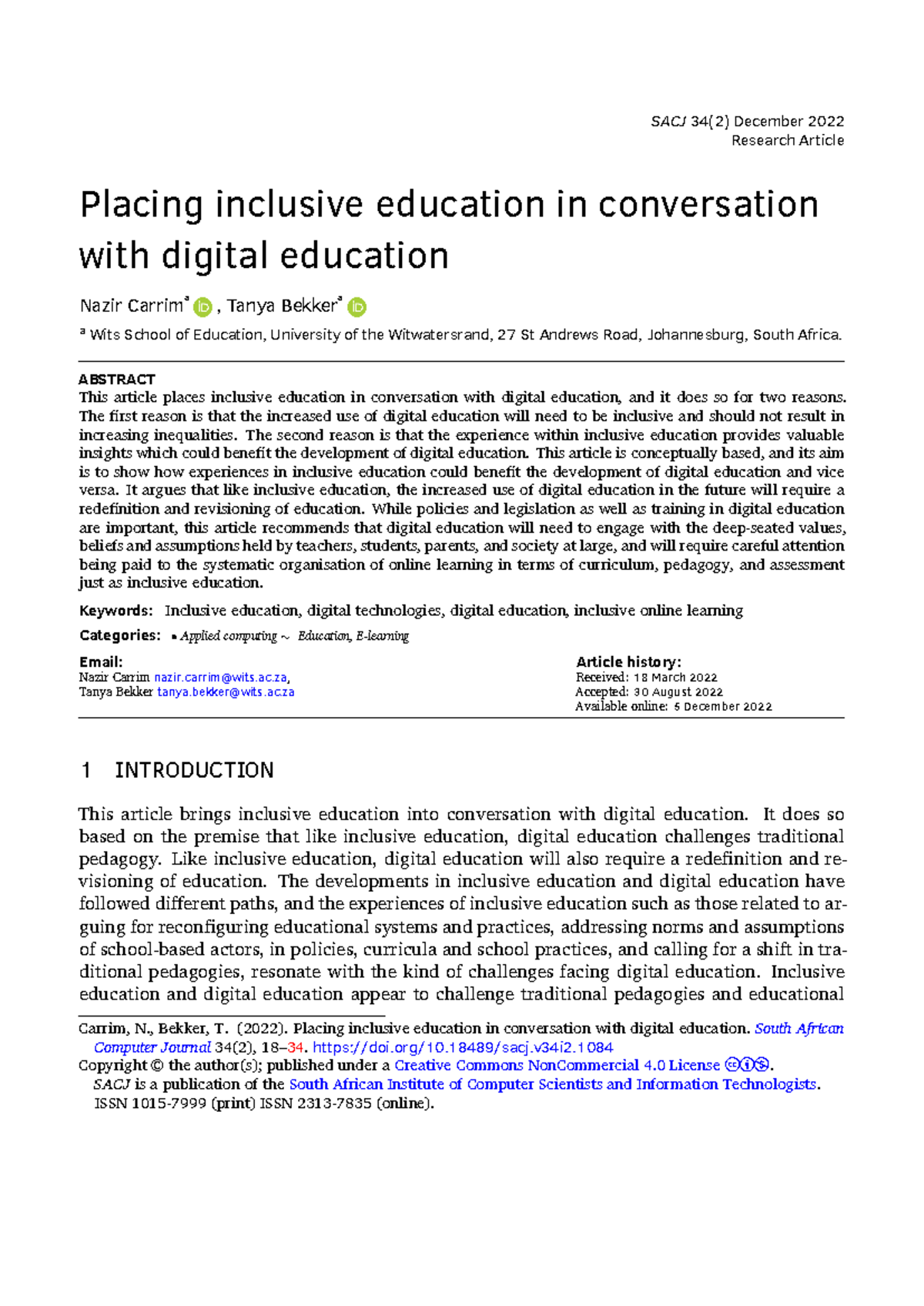 Placing inclusive education in conversation with digital education ...