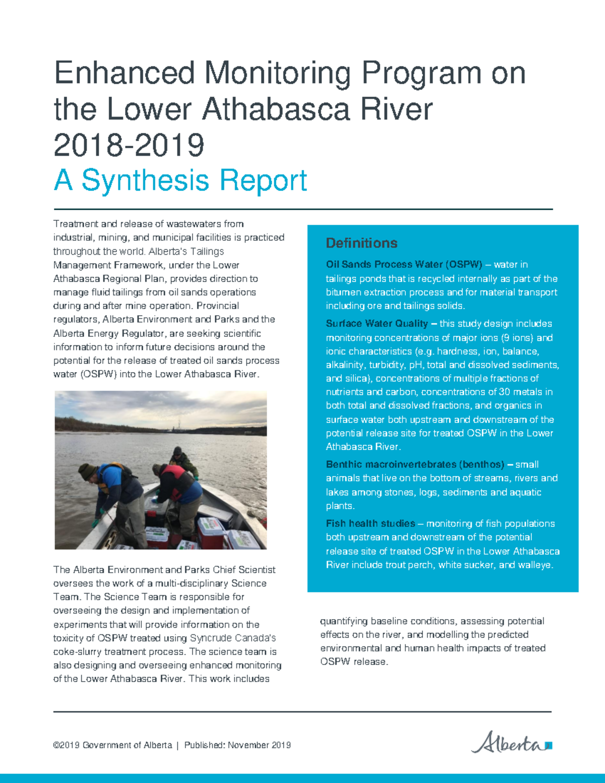 Aep summary enhanced monitoring lower athabasca river 2018 fact - ©2019 ...