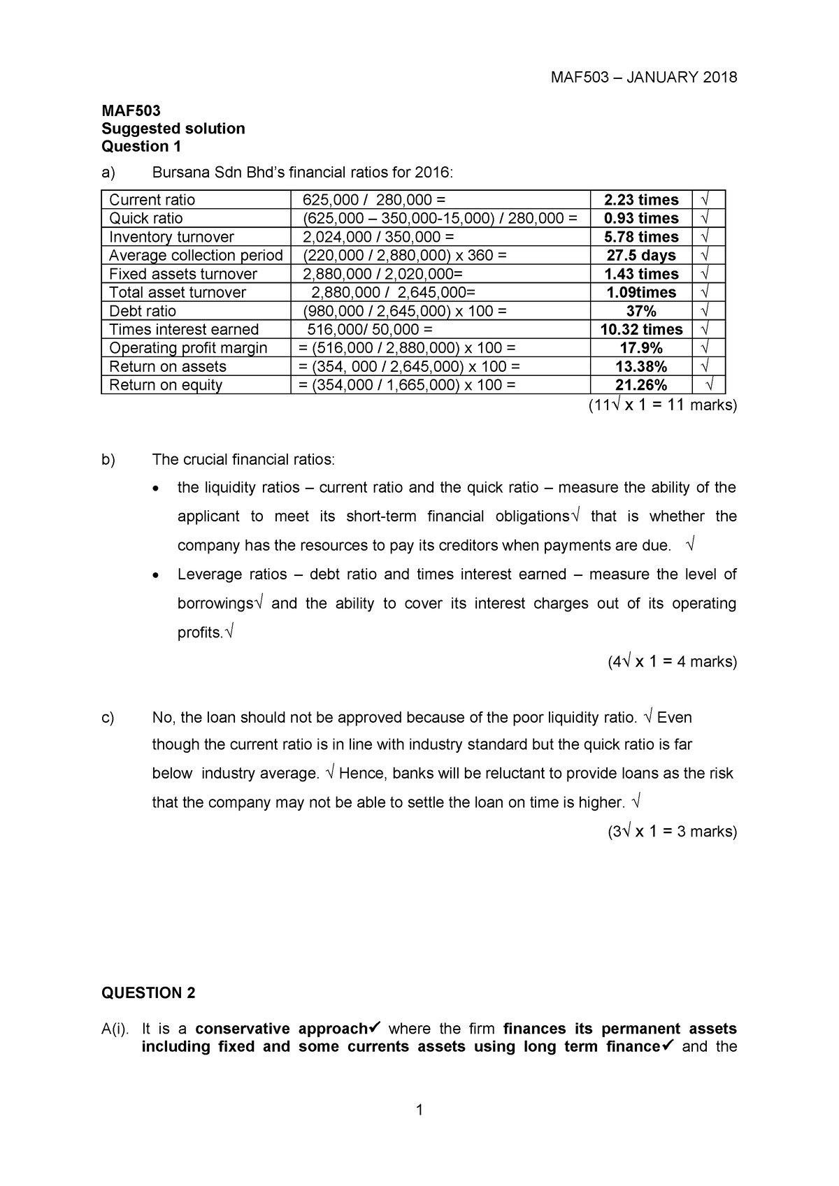 Solution maf503 jan 2018 - MAF Suggested solution Question 1 a) Bursana ...