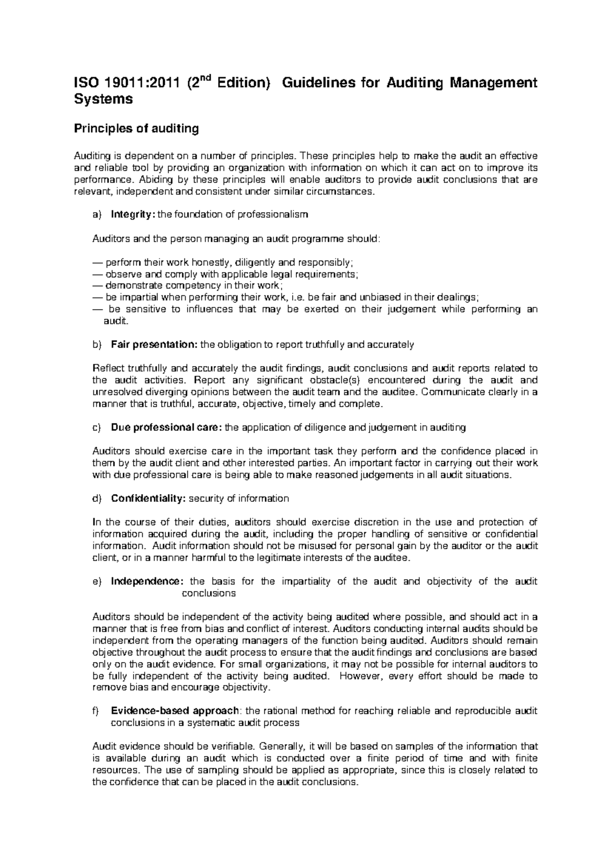 Handout 2 - ISO 19011:2011 ( nd Edition) Guidelines for Auditing ...